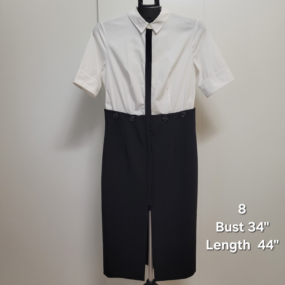 White and Black Sheath Dress with Slit for Work